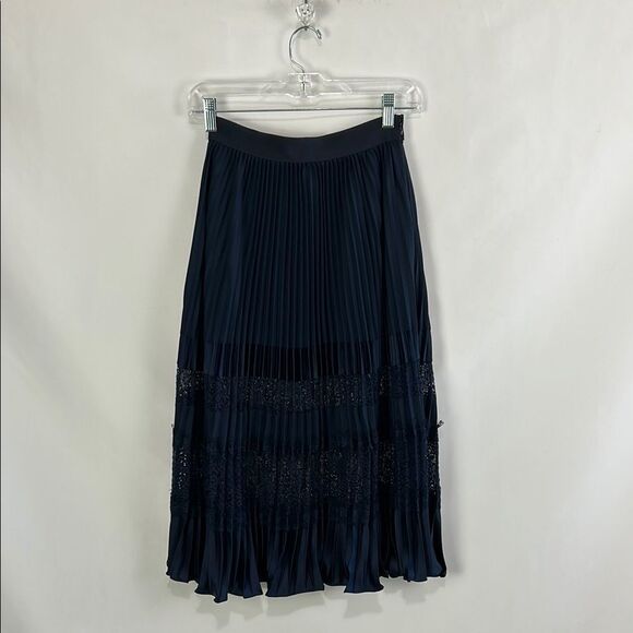 NWT Edward Anchour Navy Pleated With Lace Skirt